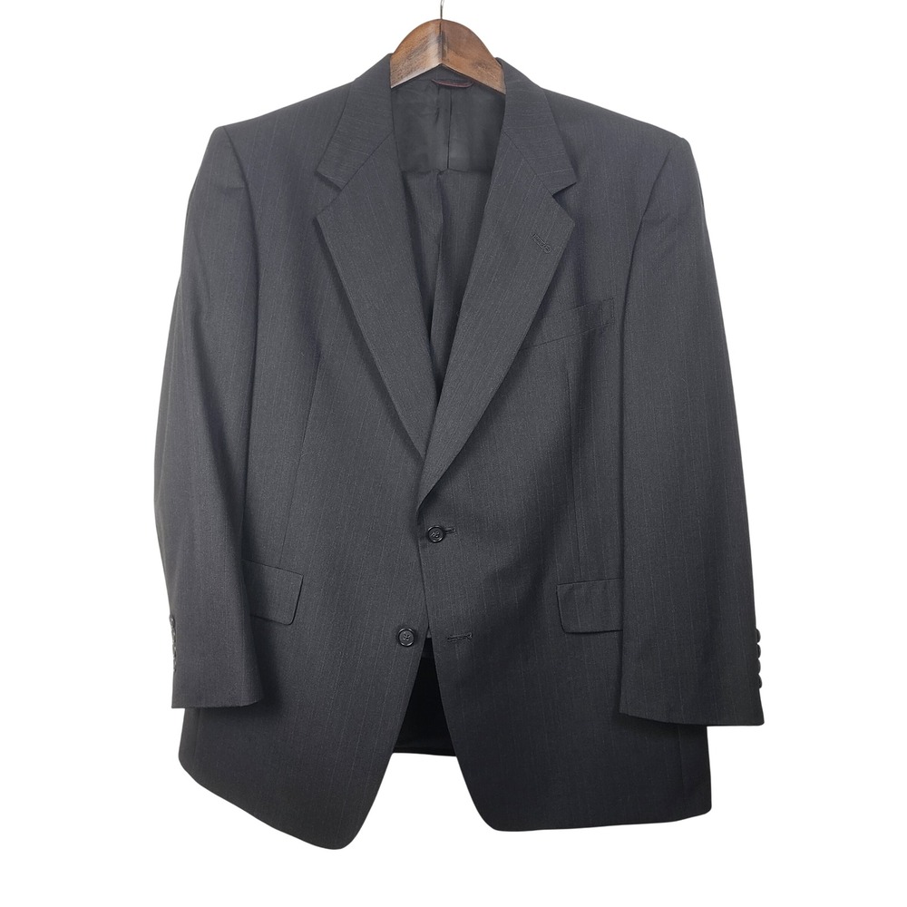 Hart Schaffner Marx 2pc Business Suit Pinstripe 44R‎ Gray Wool Professional VTG